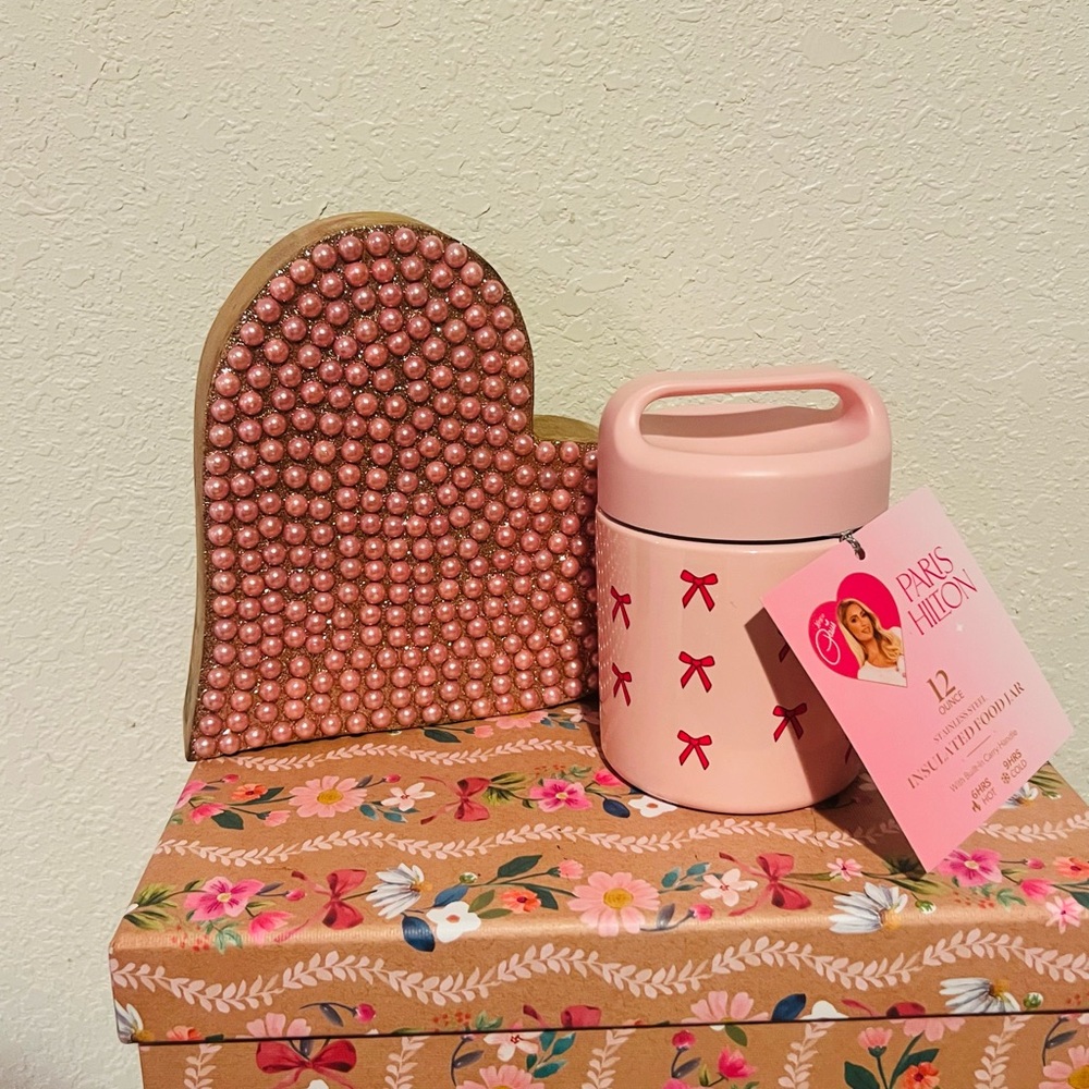New Paris Hilton Pink bows Insulated Food Jar 12 ounces